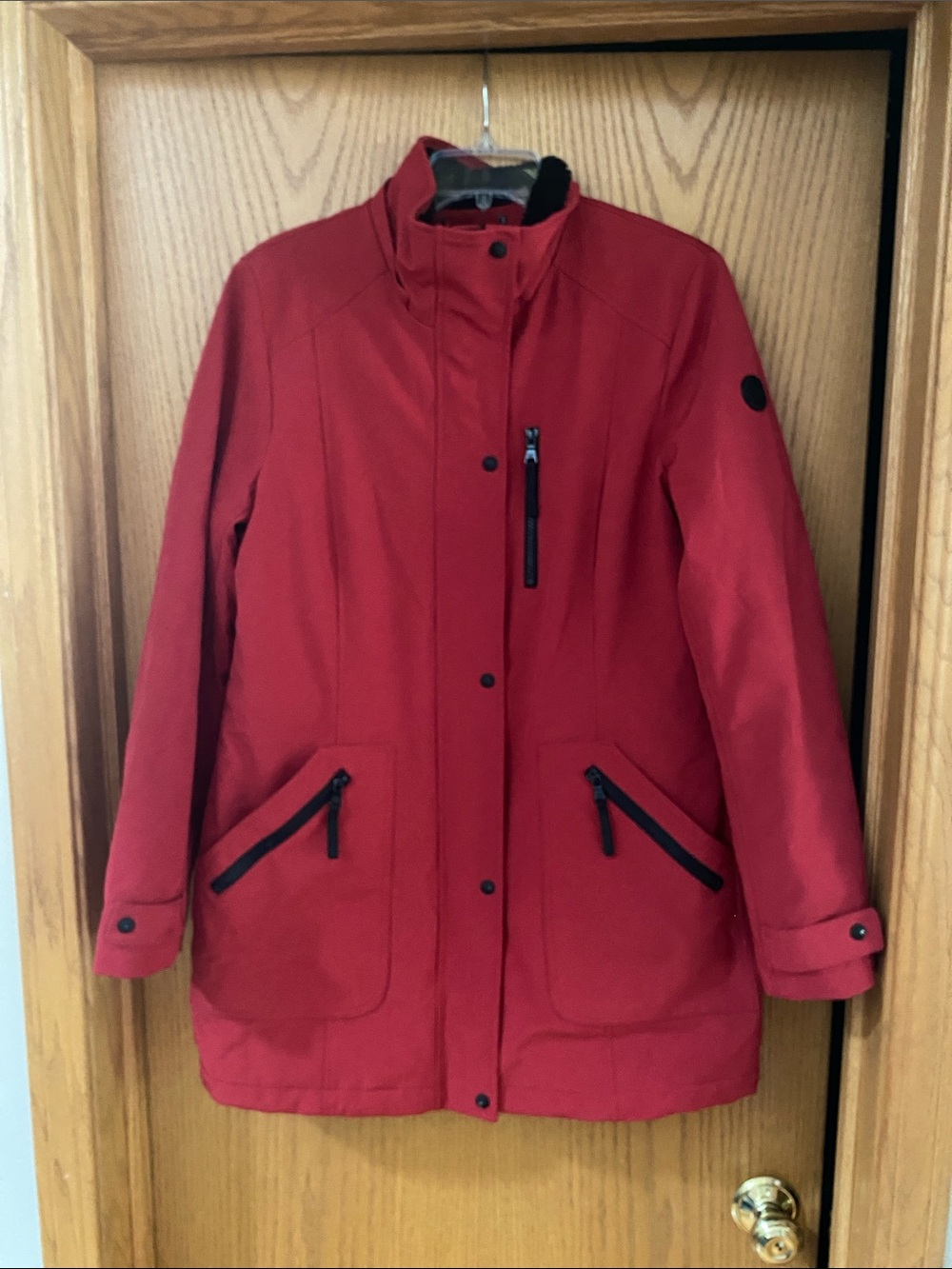 Calvin Klein Red Trench Coat with Zip Pockets